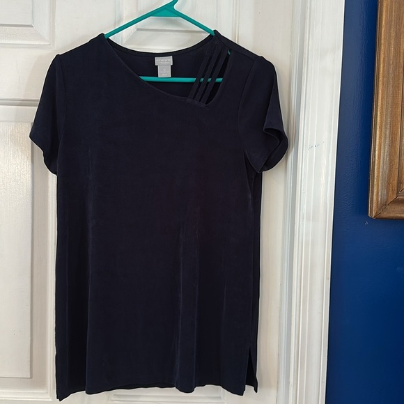 Women’s Chico’s Travelers Black Polyester & Spandex Short Sleeve Top Size 4 - Picture 2 of 6